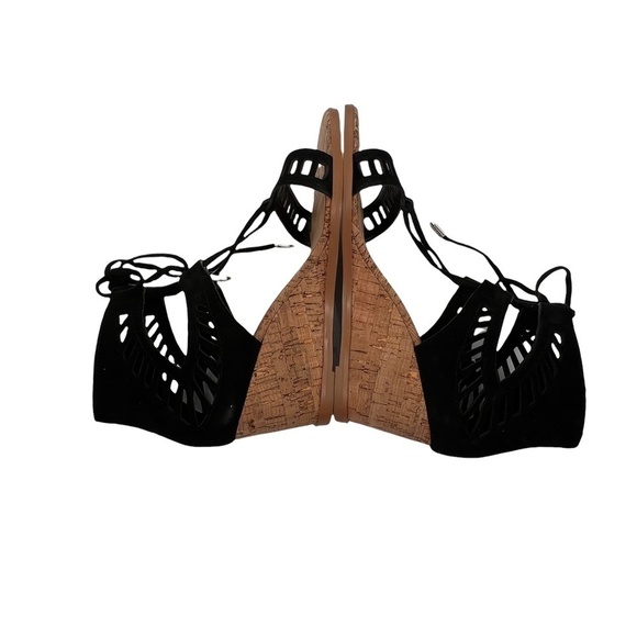 Black Lace Up Loraine Open Toe Sandal Wedge Heels Sandals Size 7.5 Women’s - Picture 4 of 7